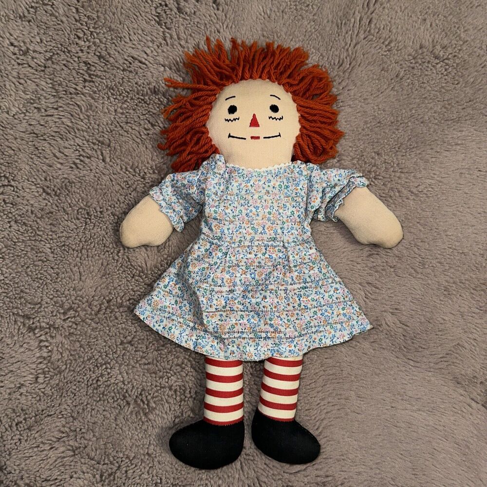 Vintage Raggedy Ann Doll Hand Made Cloth Stitched Eyes Nose Mouth Heart